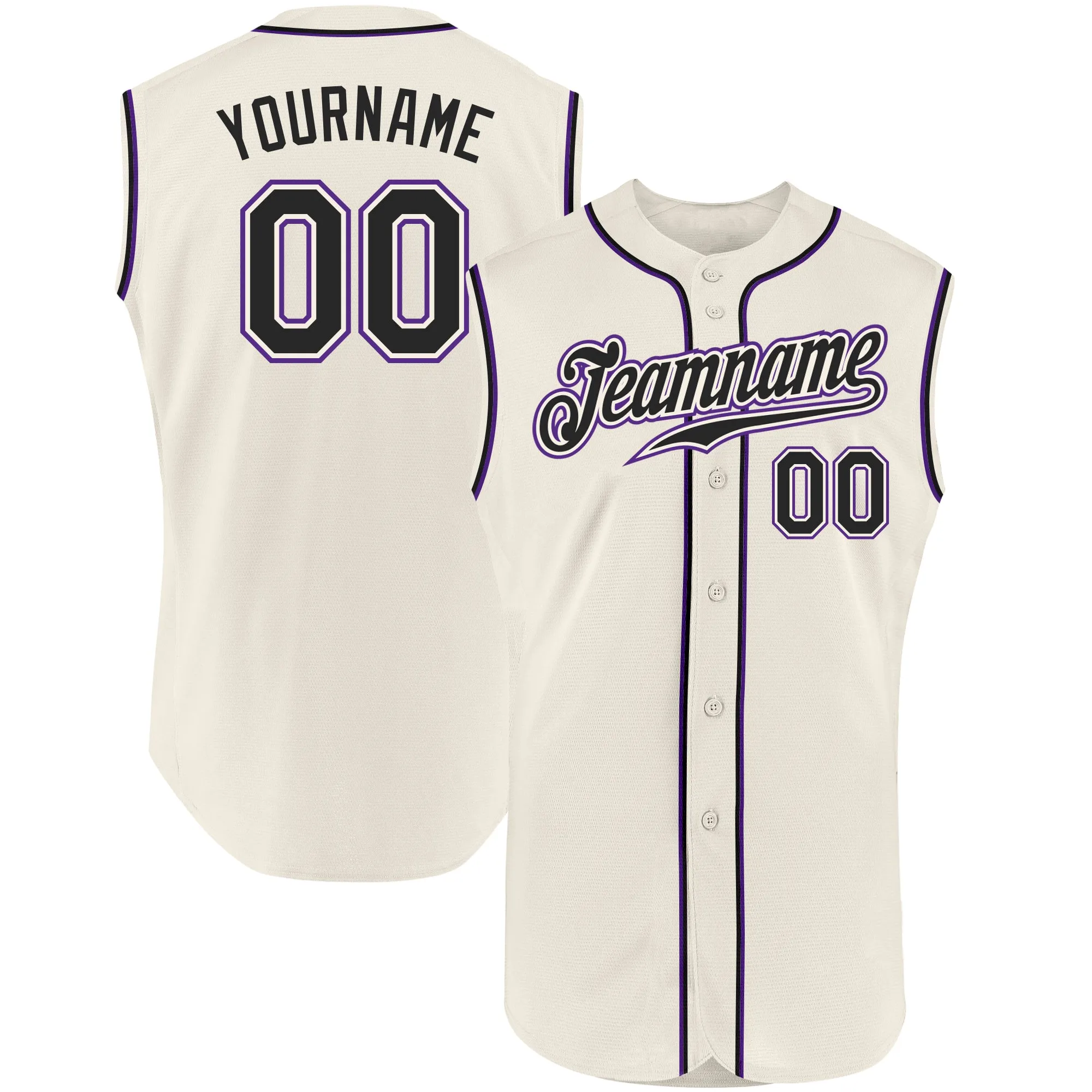 Custom Cream Black-Purple Authentic Sleeveless Baseball Jersey