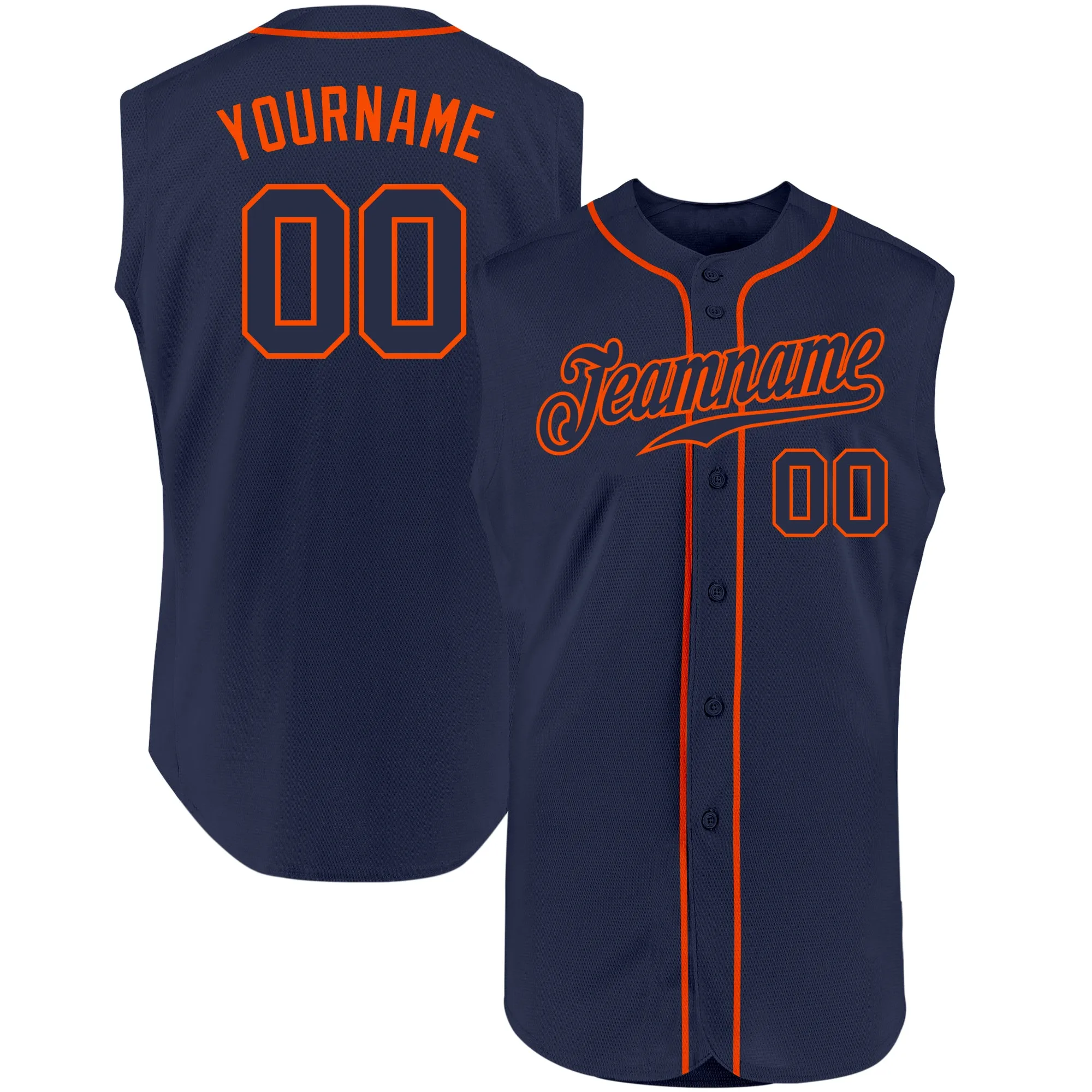 Custom Navy Navy-Orange Authentic Sleeveless Baseball Jersey