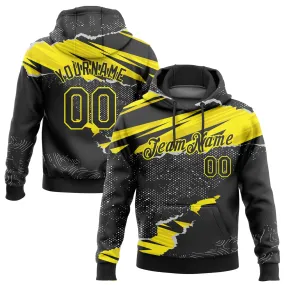 Custom Stitched Black Light Yellow 3D Pattern Design Torn Paper Style Sports Pullover Sweatshirt Hoodie