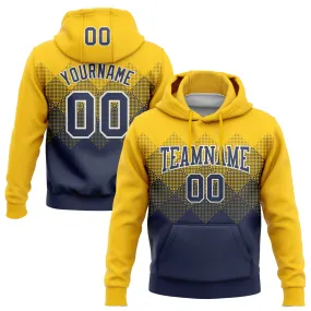 Custom Stitched Yellow Navy-White 3D Pattern Design Gradient Square Shape Sports Pullover Sweatshirt Hoodie