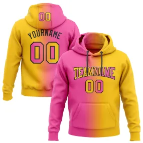 Custom Stitched Yellow Pink-Black Gradient Fashion Sports Pullover Sweatshirt Hoodie