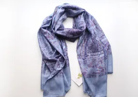 Dark Blue Color Cotton Flower Print Meditation Scarf From Nepal