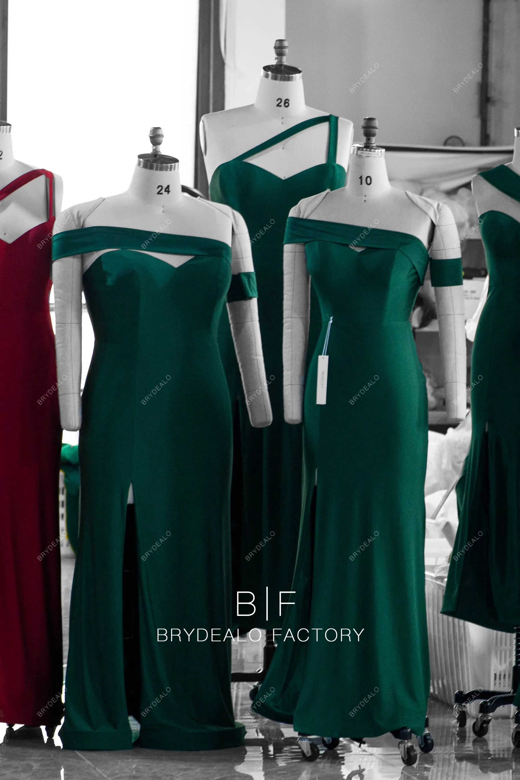 Dark Green One Shoulder Sleeve Jersey Bridesmaid Dress