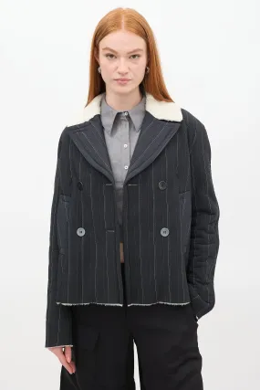 Dark Grey Pinstripe Sherpa Jacket