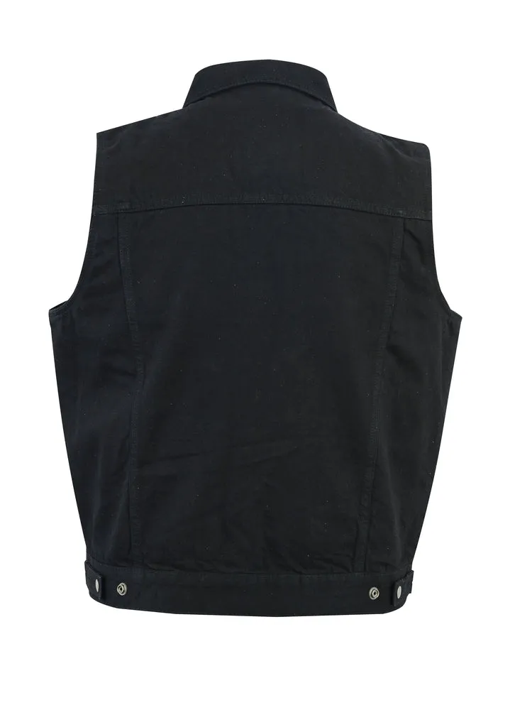 DM979BK Snap and Zipper Front Black Denim Vest