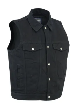 DM979BK Snap and Zipper Front Black Denim Vest