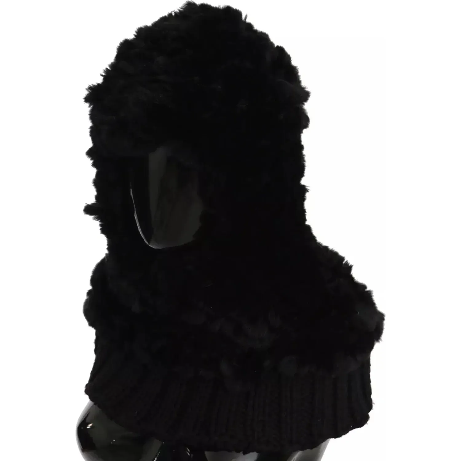 Dolce & Gabbana Black Silver Fox Fur Cashmere Hooded Scarf