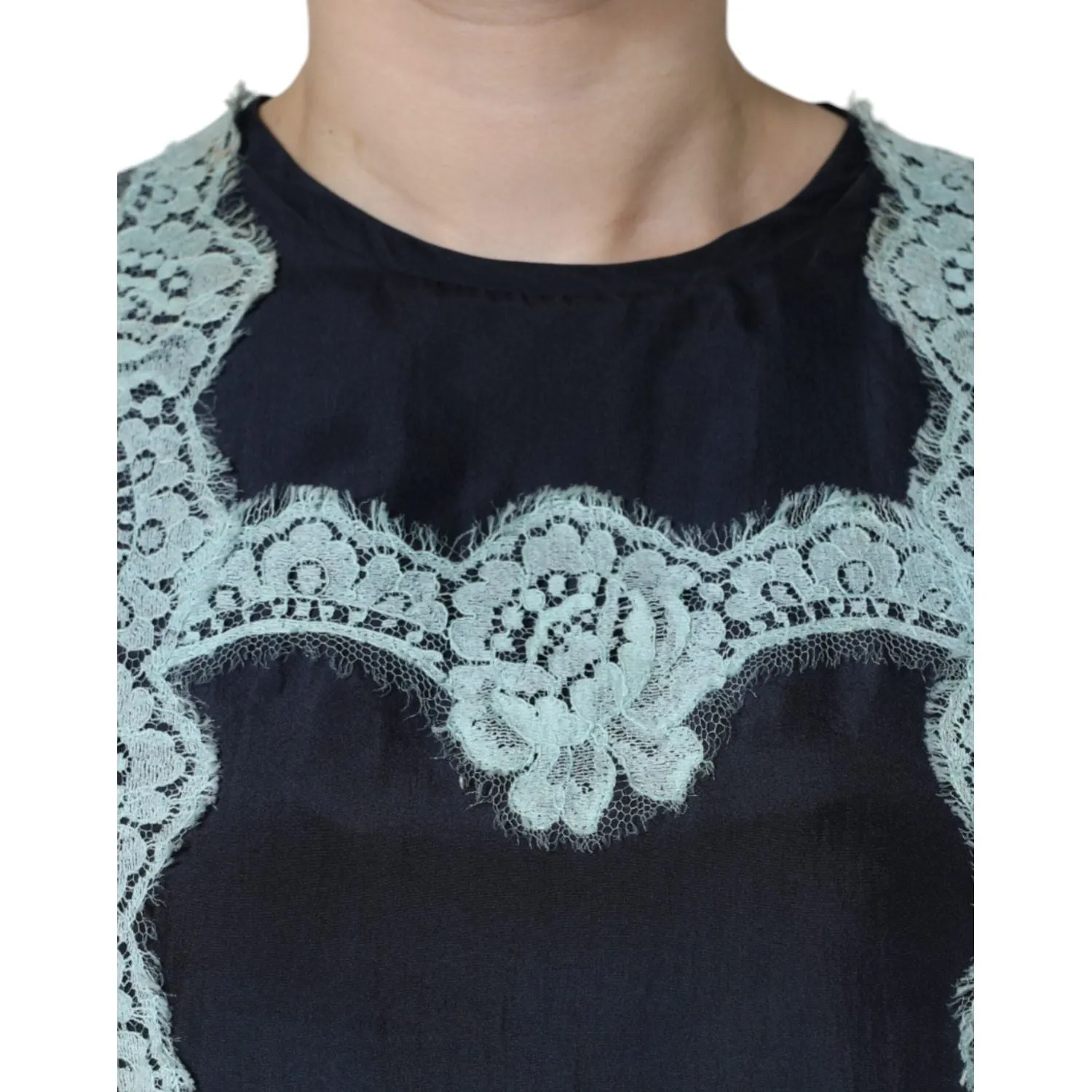 Dolce & Gabbana Blue Floral Lace Silk Sleeveless Tank Top