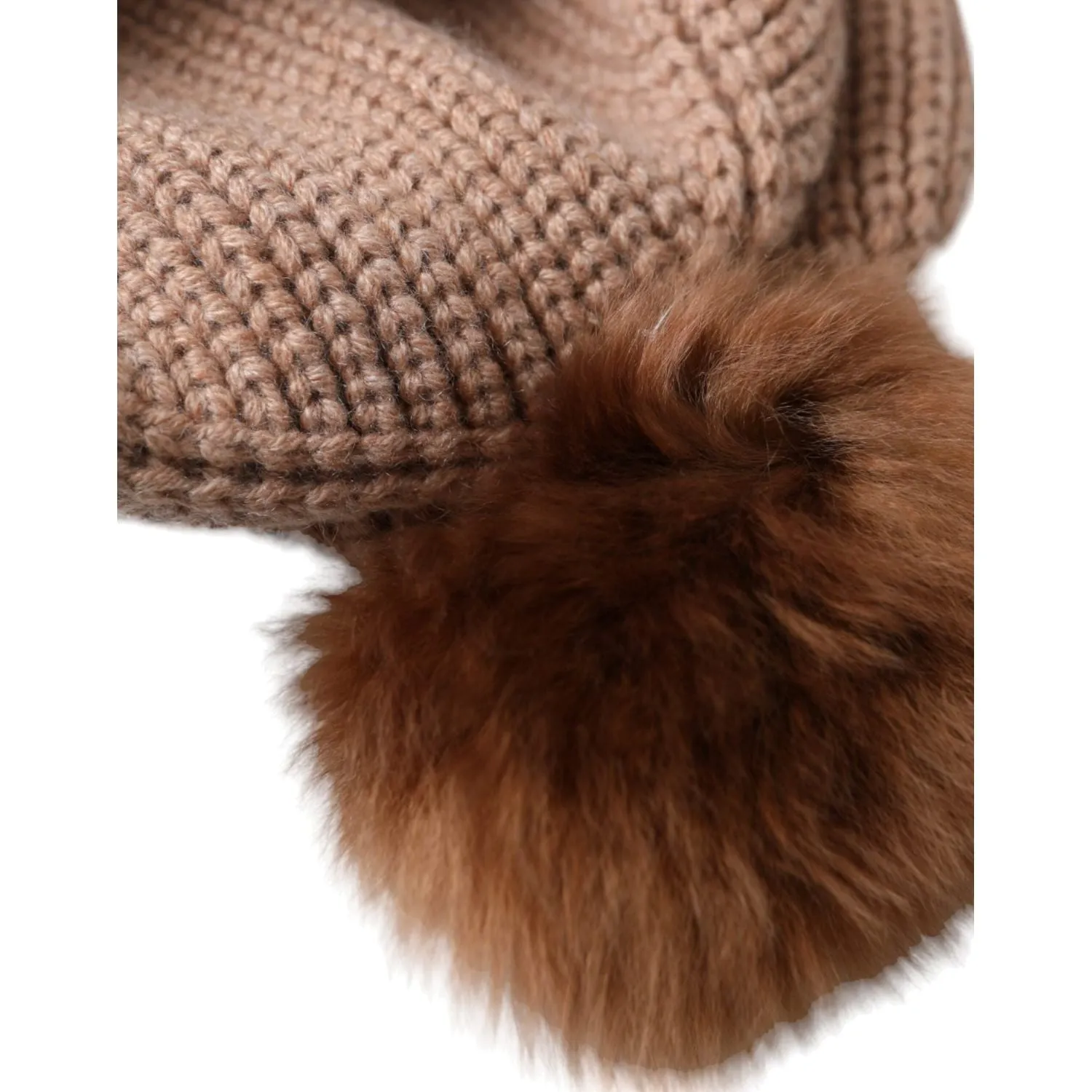 Dolce & Gabbana Brown Solid Knitted Fur Ball Winter Beanie Hat