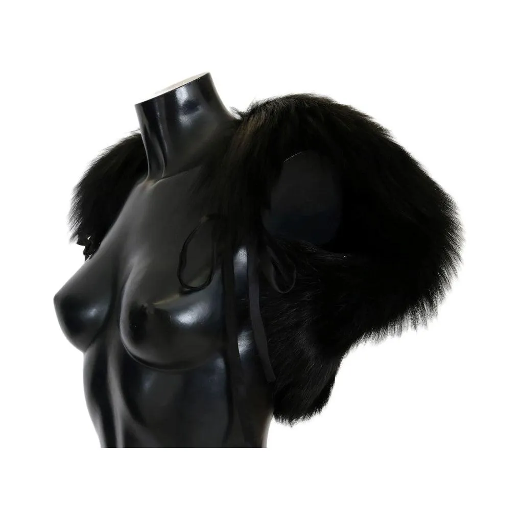 Dolce & Gabbana Elegant Black Silver Fox Fur Scarf