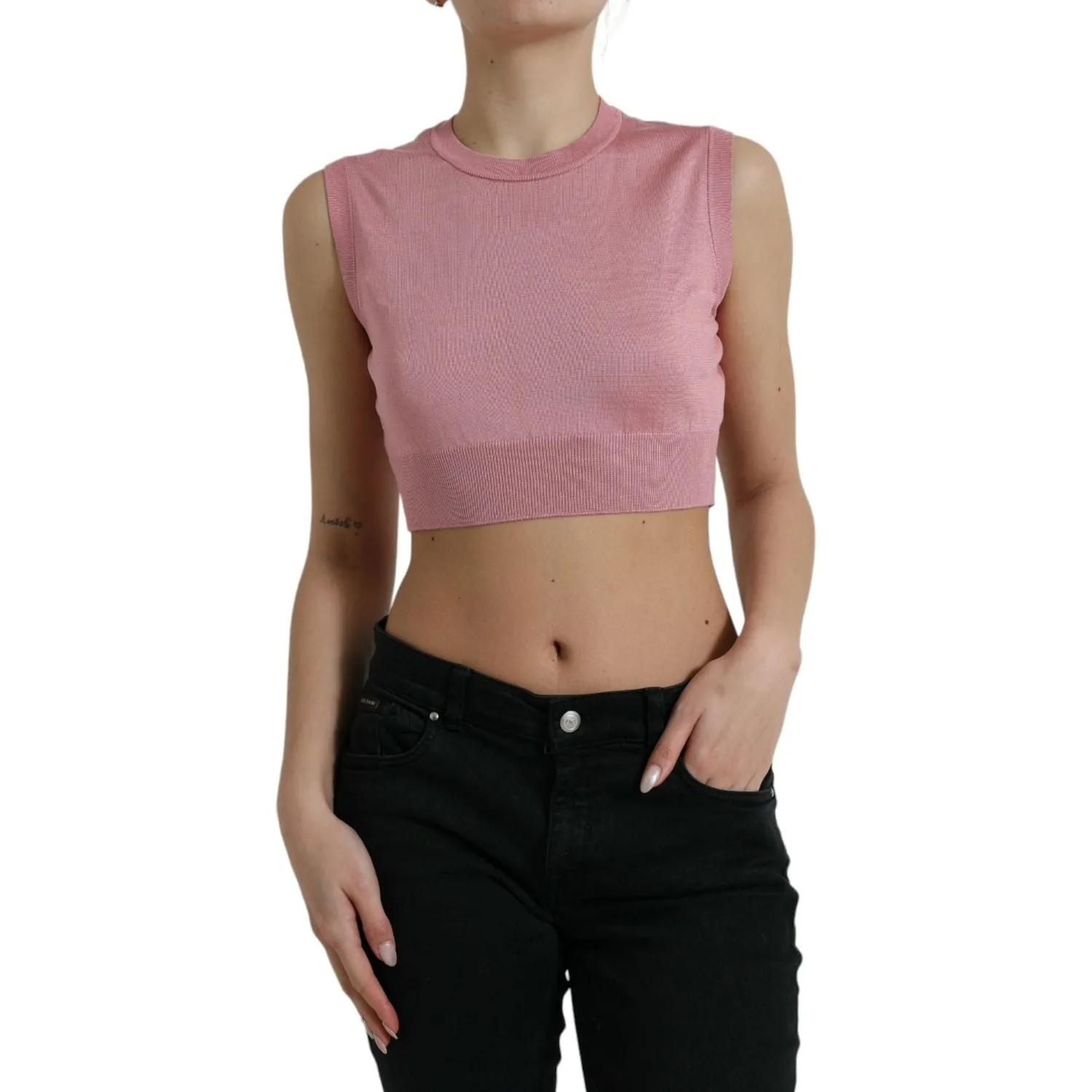 Dolce & Gabbana Elegant Silk Crew Neck Cropped Tank Top