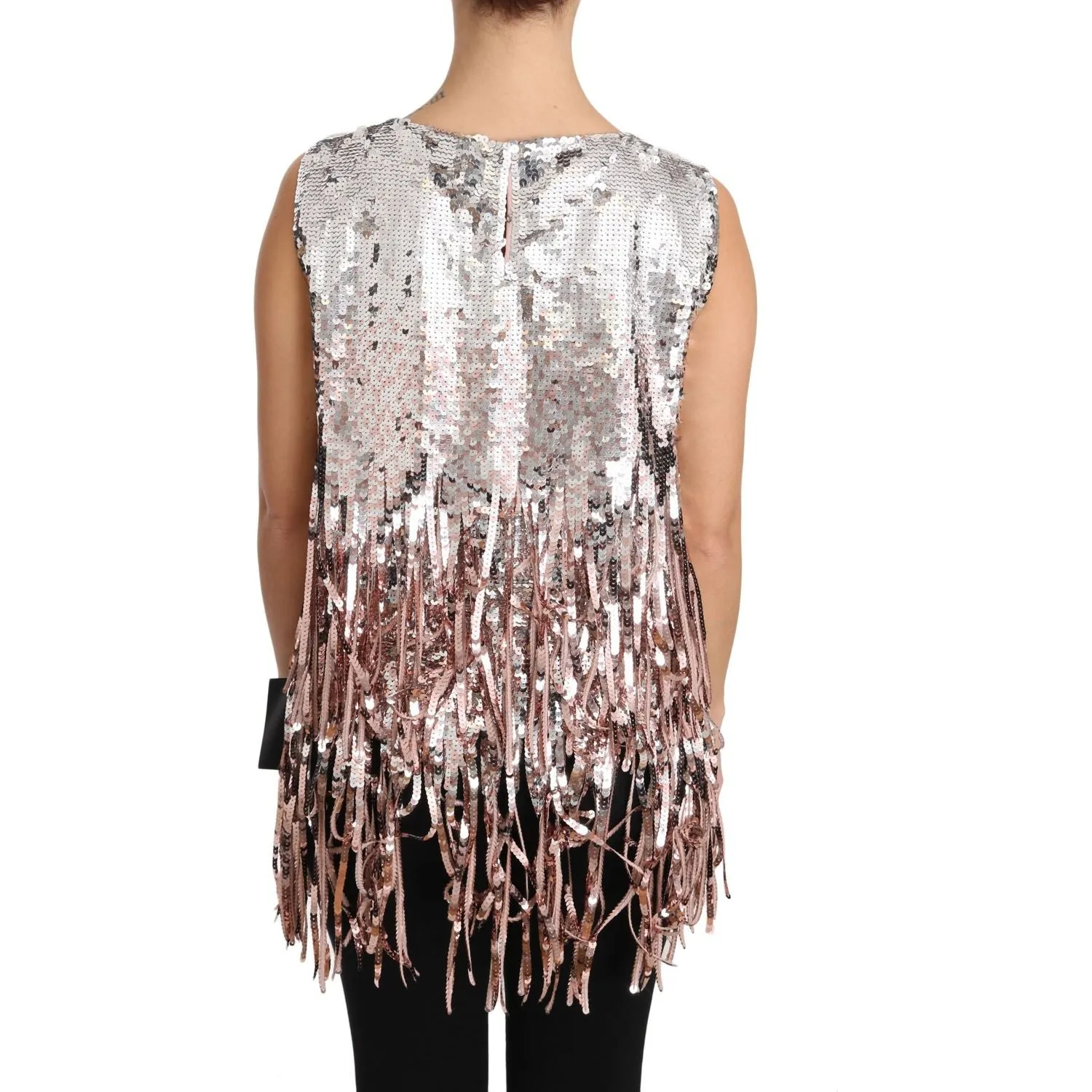 Dolce & Gabbana Golden Pink Sequined Fringe Elegance Top