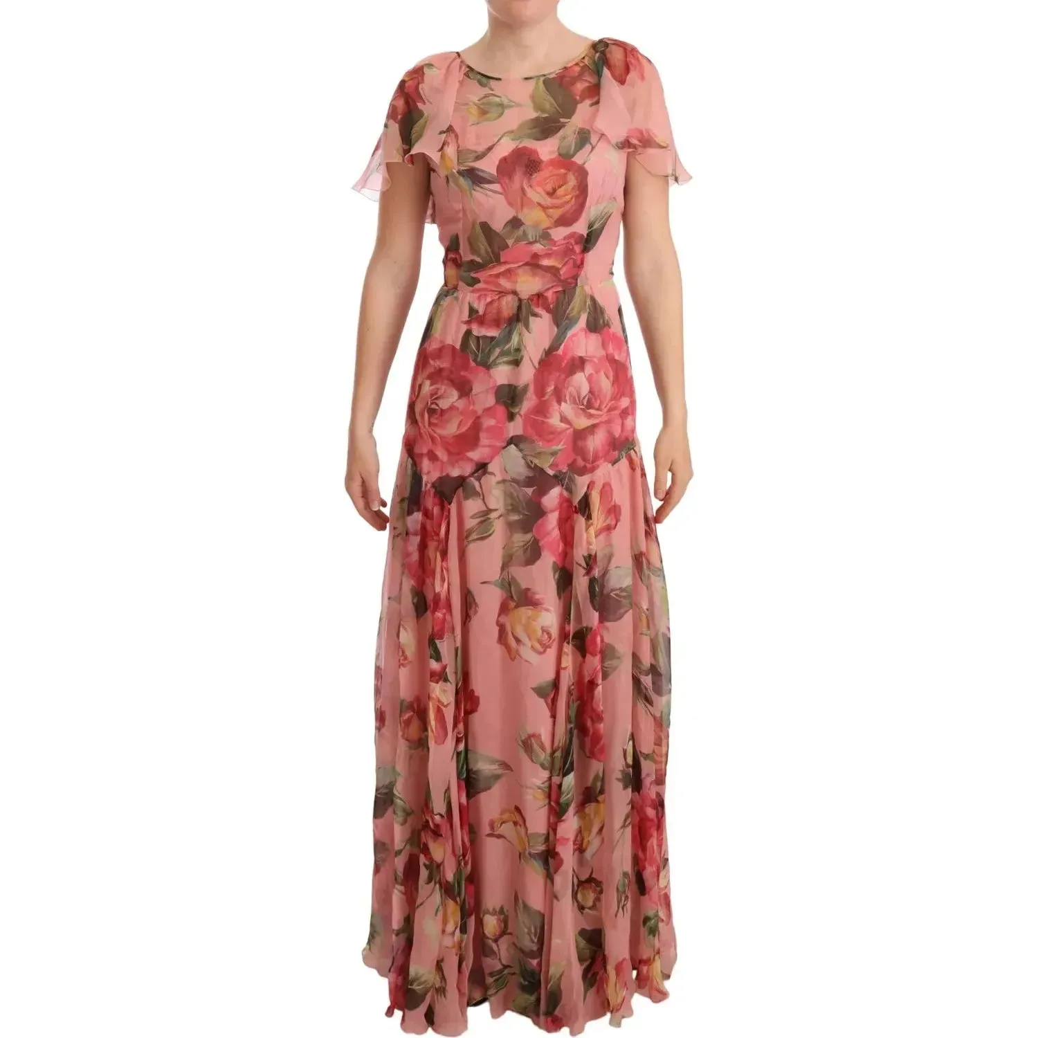 Dolce & Gabbana Pink Silk Floral Print Layered Maxi Dress