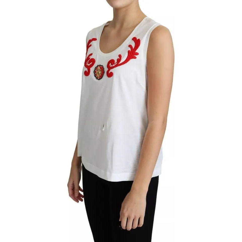 Dolce & Gabbana White Cotton Heart Applique Sleeveless Tank Top