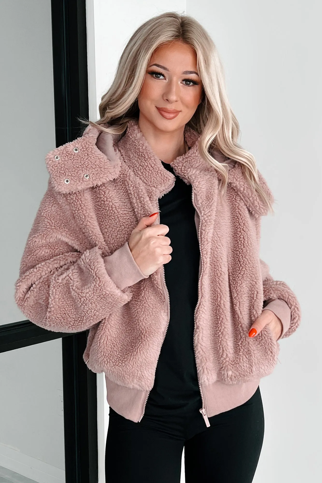 DOORBUSTER Cuddly Contentment Hooded Teddy Jacket (Dusty Rose)