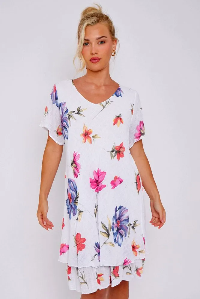 Floral Print Layered Hem Cotton Dress