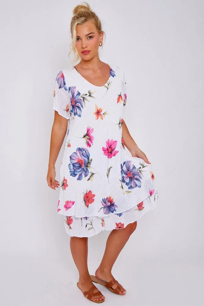 Floral Print Layered Hem Cotton Dress