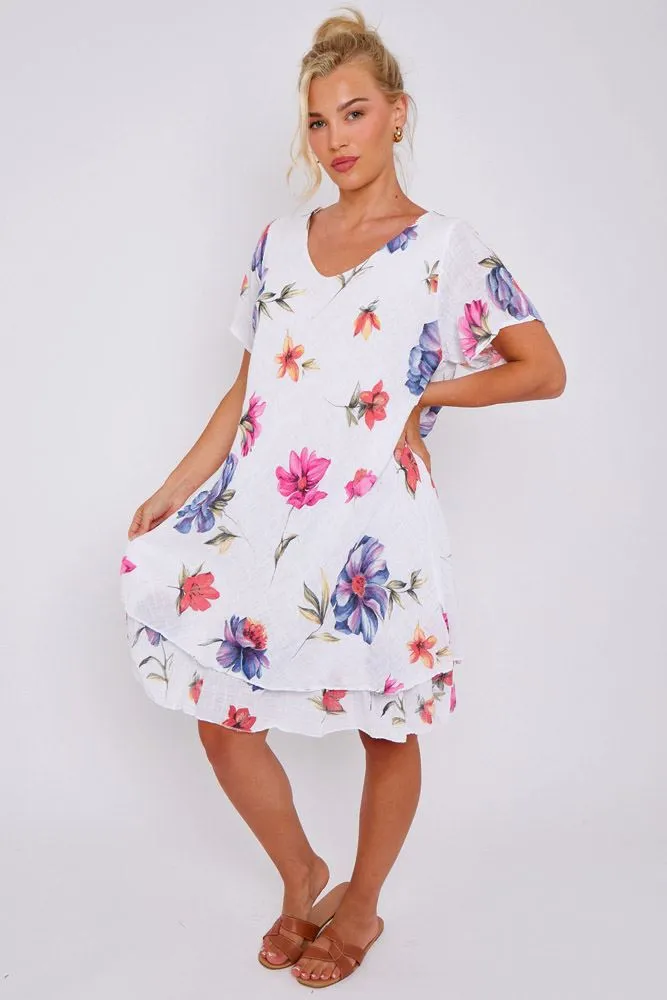 Floral Print Layered Hem Cotton Dress