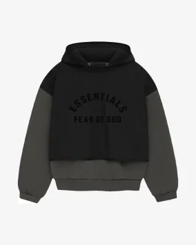 FOG ESSENTIALS FW24 NYLON FLEECE LAYERED HOODIE OFF BLACK / JET BLACK