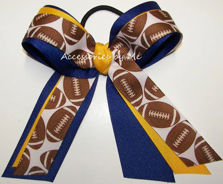 Football Yellow Gold Royal Blue Ponytail Bow