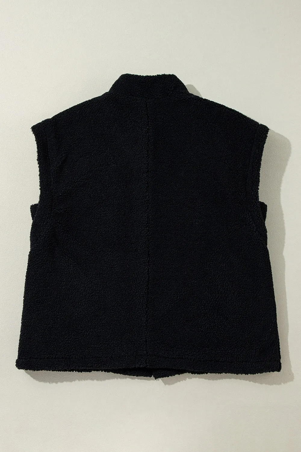 Fuzzy Mock Neck Button Up Vest Coat