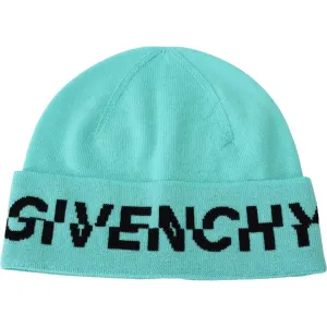 Givenchy Aquamarine Green Wool Beanie with Signature Logo