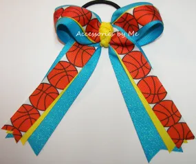 Glitter Basketball Turquoise Yellow Ponytail Bow