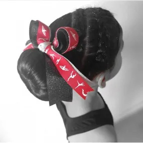 Glitter Gymnastics Red Silver Black Ponytail Bow