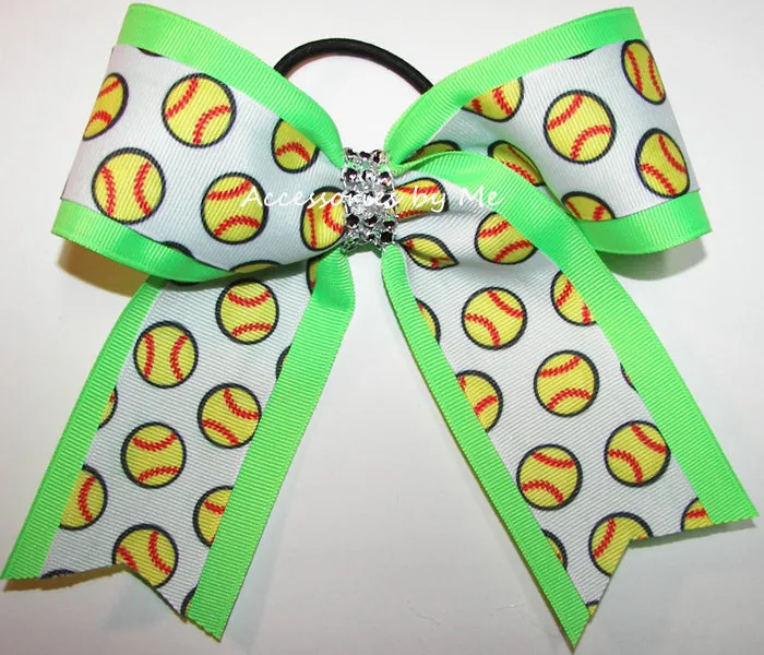 Glitzy Softball Neon Lime Rhinestone Bow