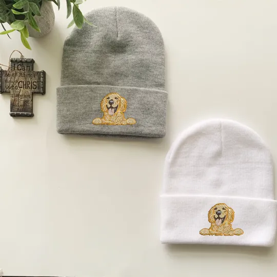 Golden Retriever Dog Embroidered Beanies, Custom Beanie, Embroidery Cap, Winter Hat , Winter cap, Cuffed Beanie