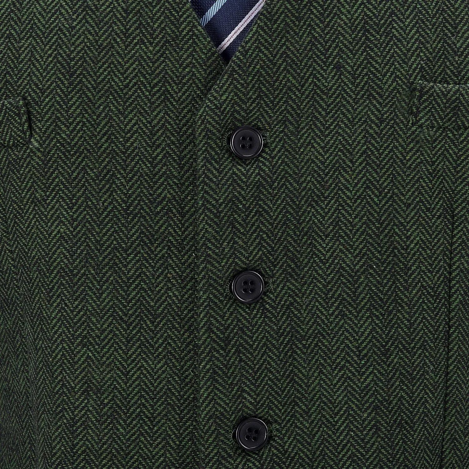 Green Herringbone V Neck Waistcoat