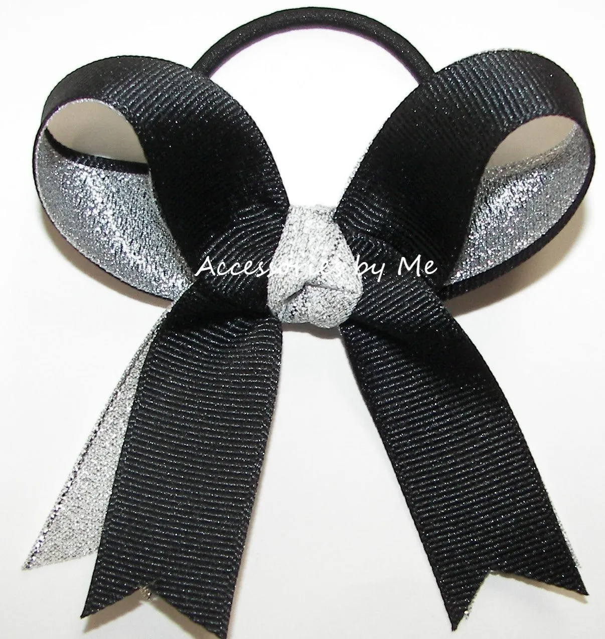 Gymnastics Navy Silver Ponytail Bow