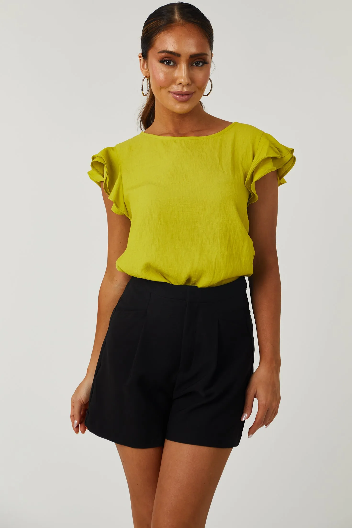 Hazy Lime Ruffle Cap Sleeve Textured Blouse