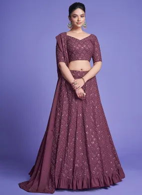 Hazy Mauve Sequence Embroidery Wedding Lehenga Choli