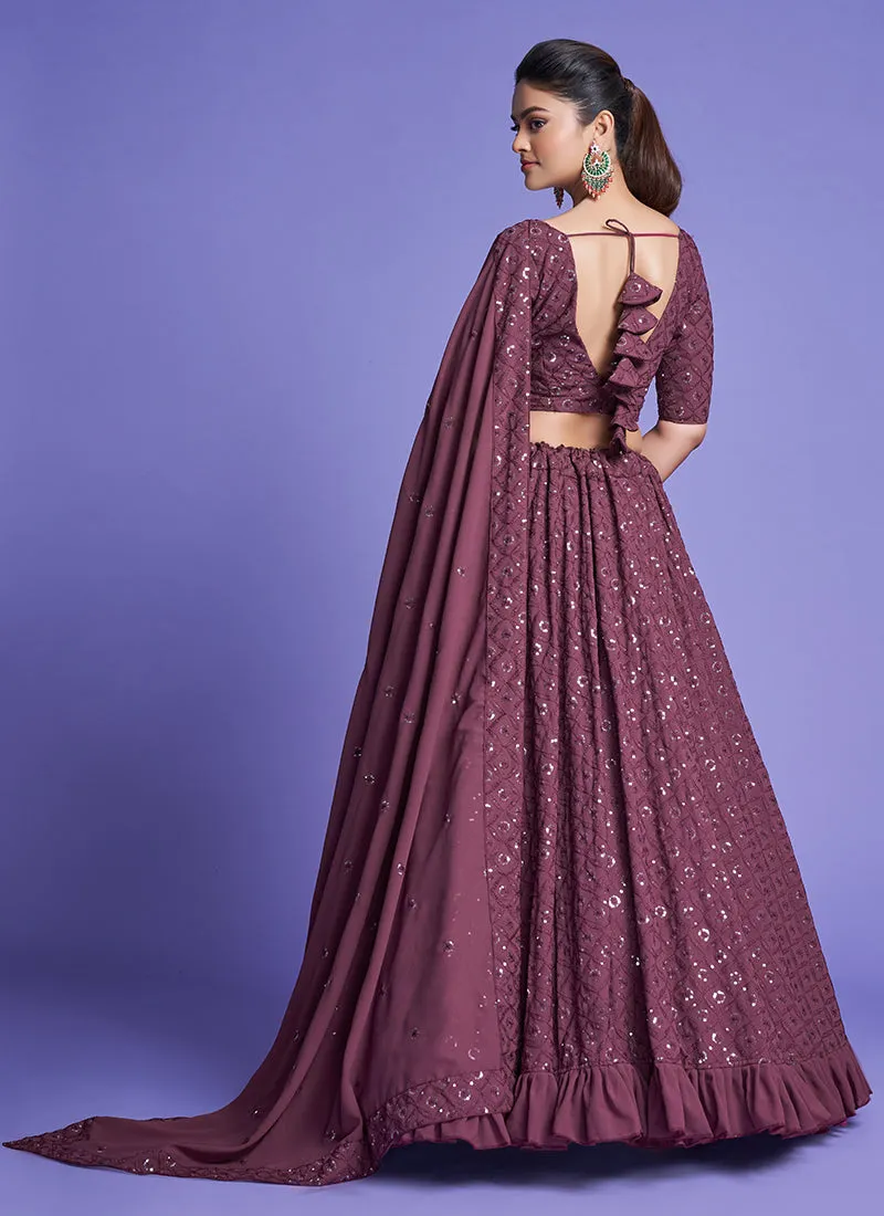 Hazy Mauve Sequence Embroidery Wedding Lehenga Choli