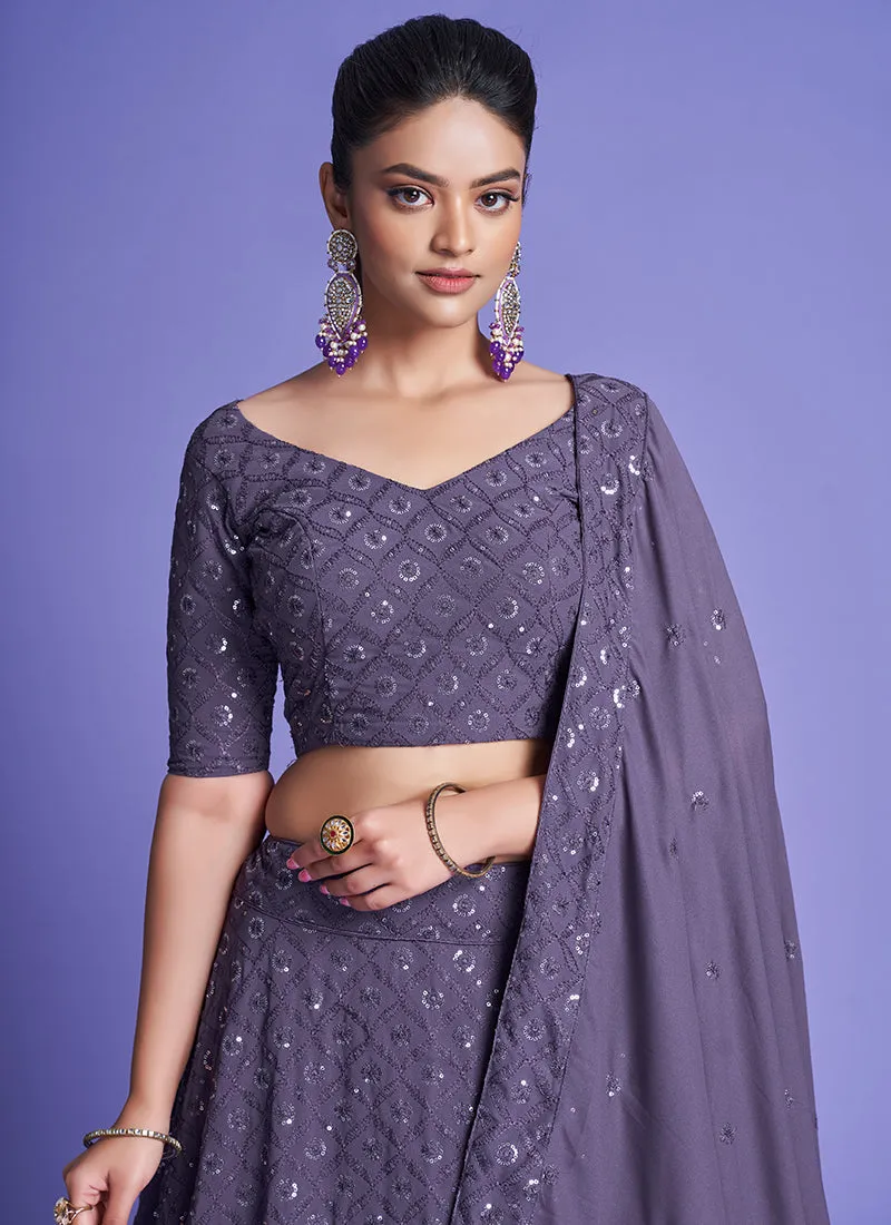 Hazy Purple Sequence Embroidery Wedding Lehenga Choli