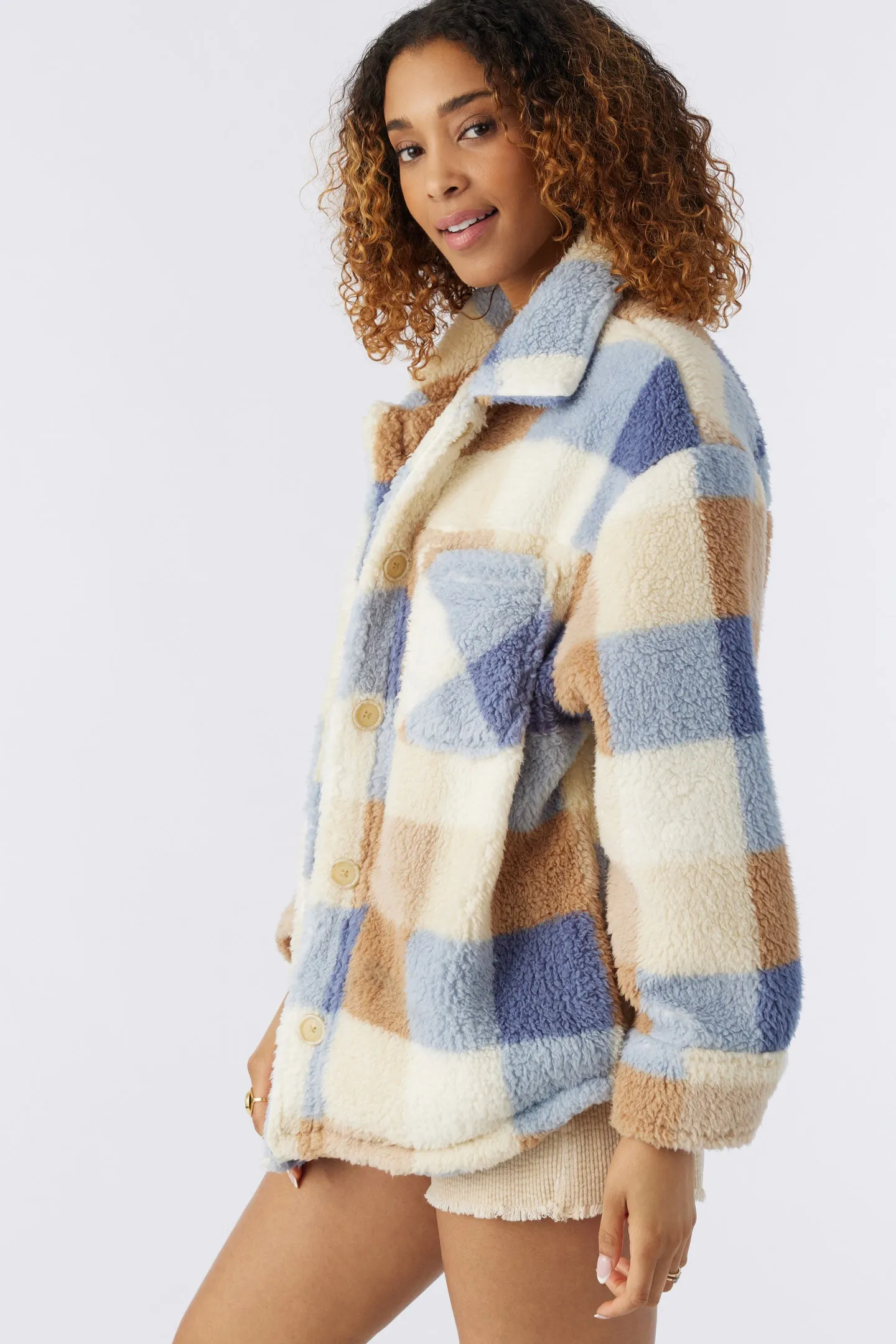 HEATH PLAID HIGH PILE OVERSIZED FLEECE JACKET