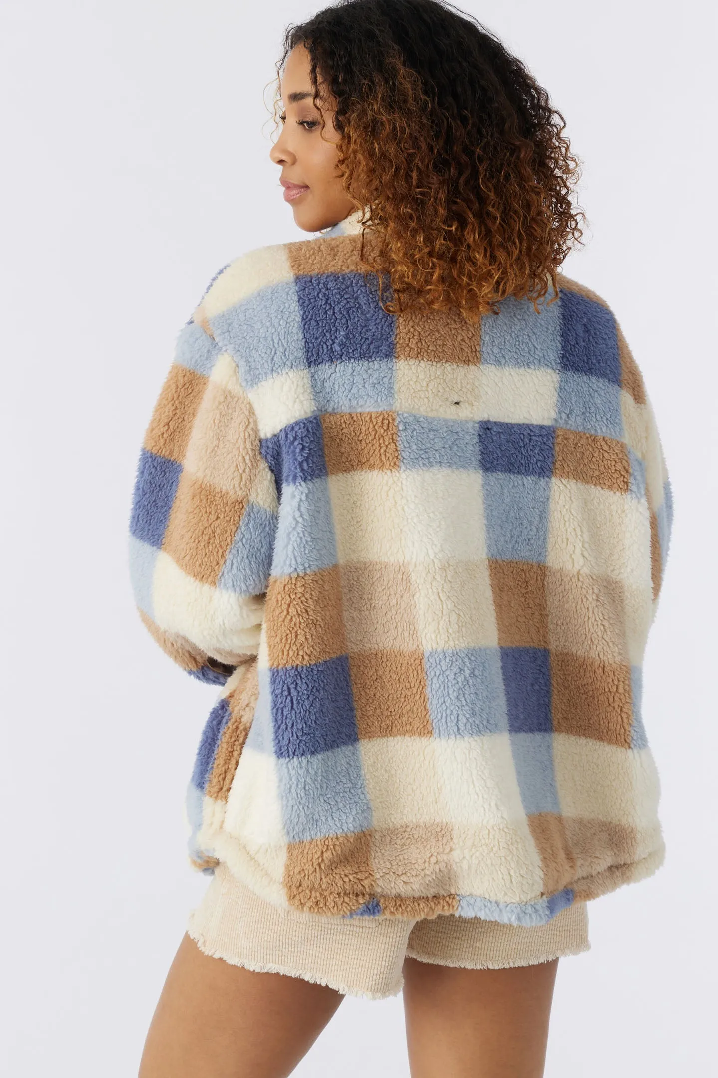 HEATH PLAID HIGH PILE OVERSIZED FLEECE JACKET