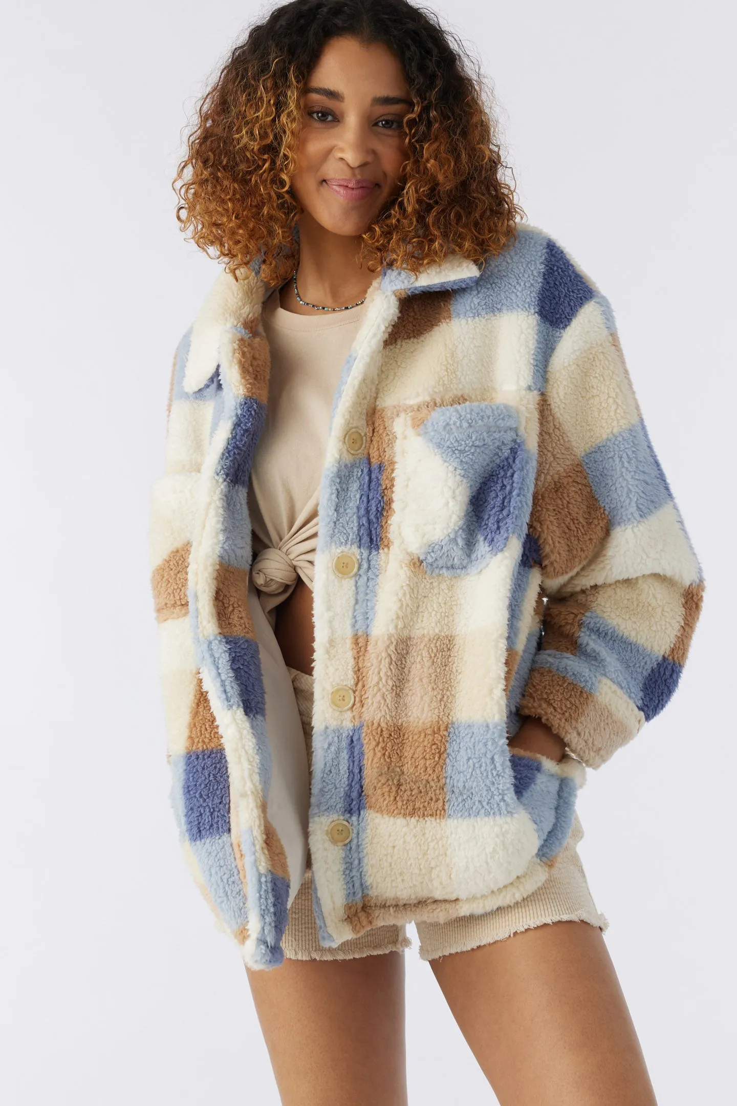 HEATH PLAID HIGH PILE OVERSIZED FLEECE JACKET