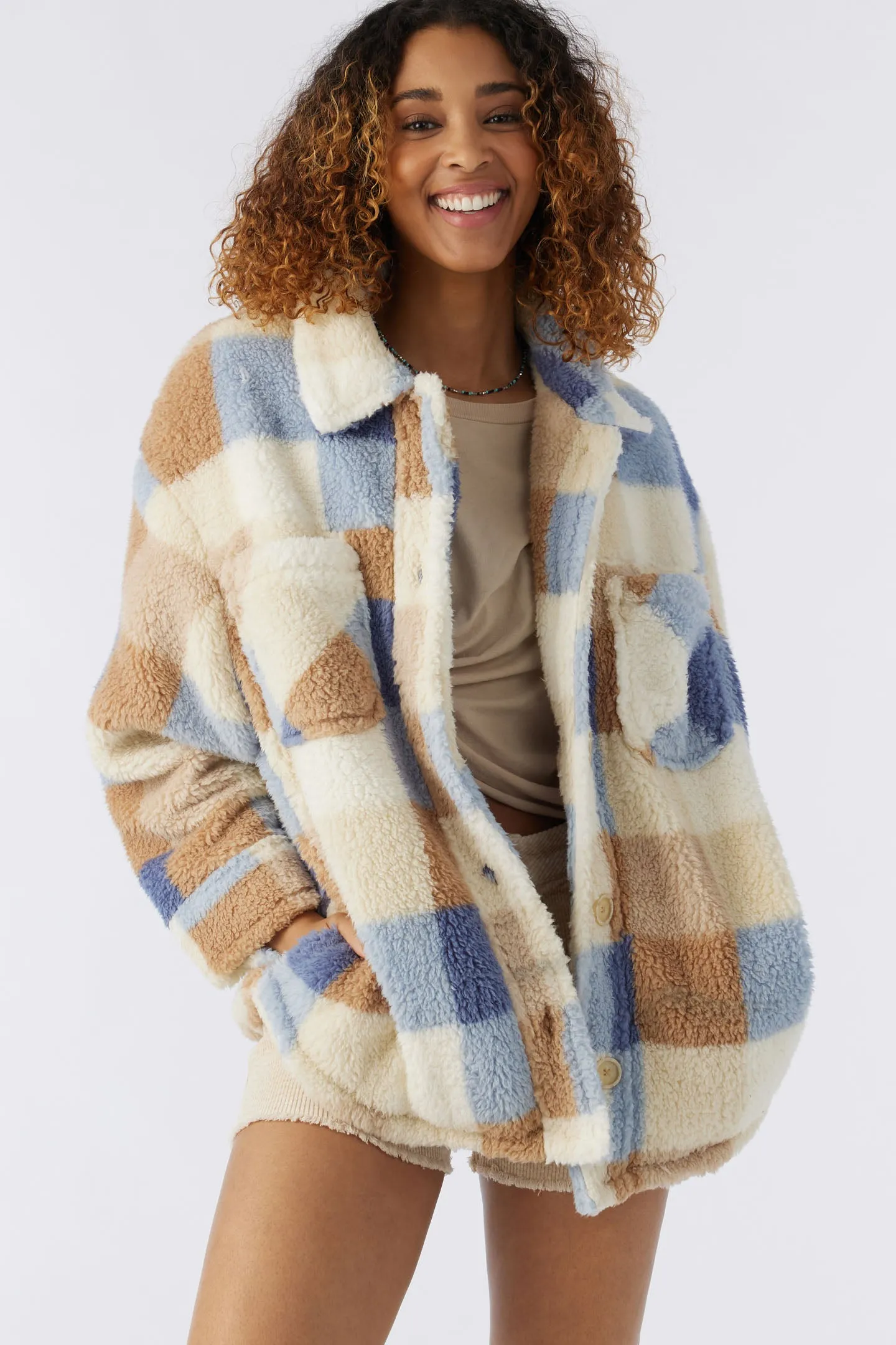 HEATH PLAID HIGH PILE OVERSIZED FLEECE JACKET