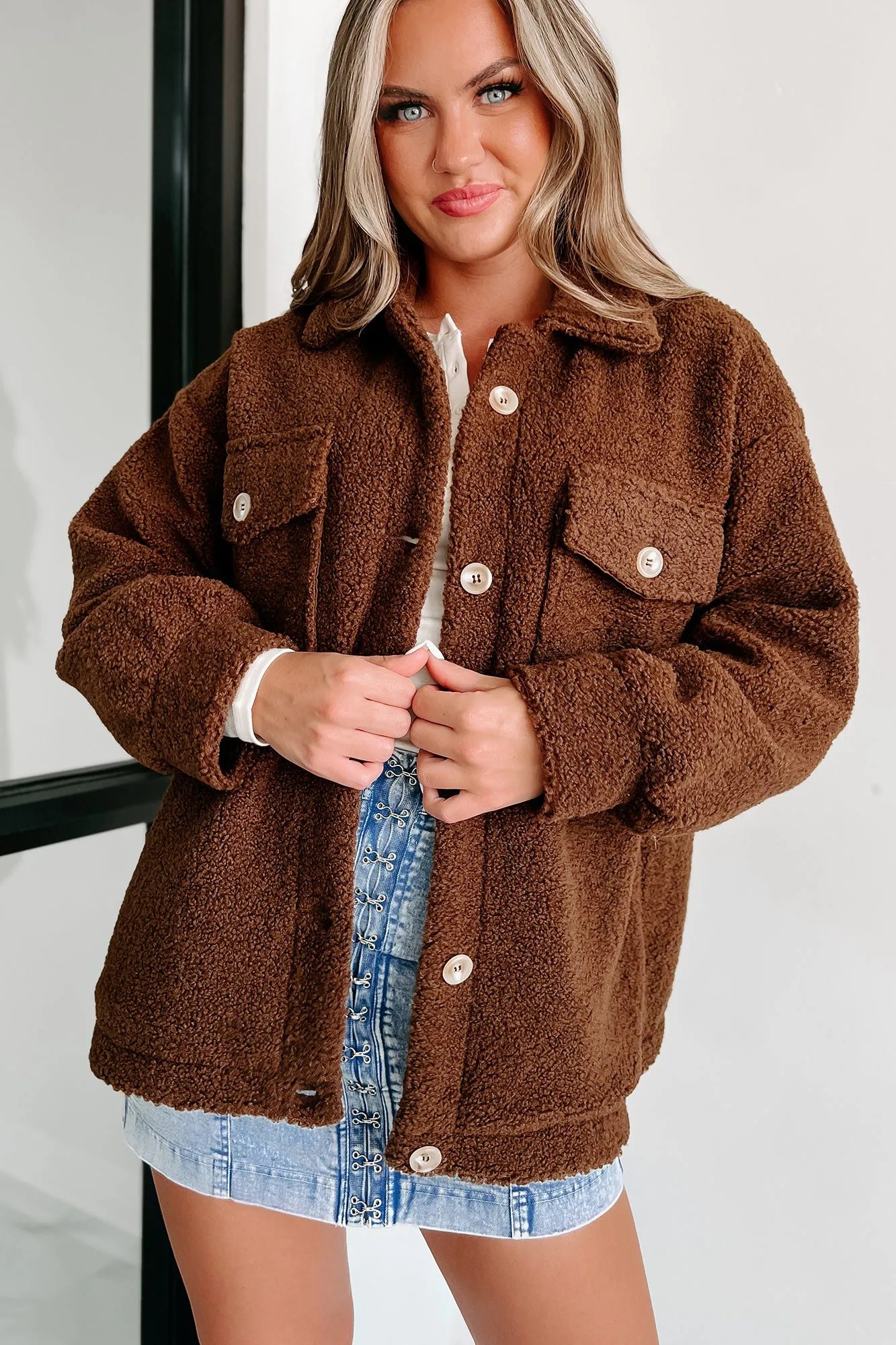 Here's To Today Sherpa Teddy Jacket (Brown)