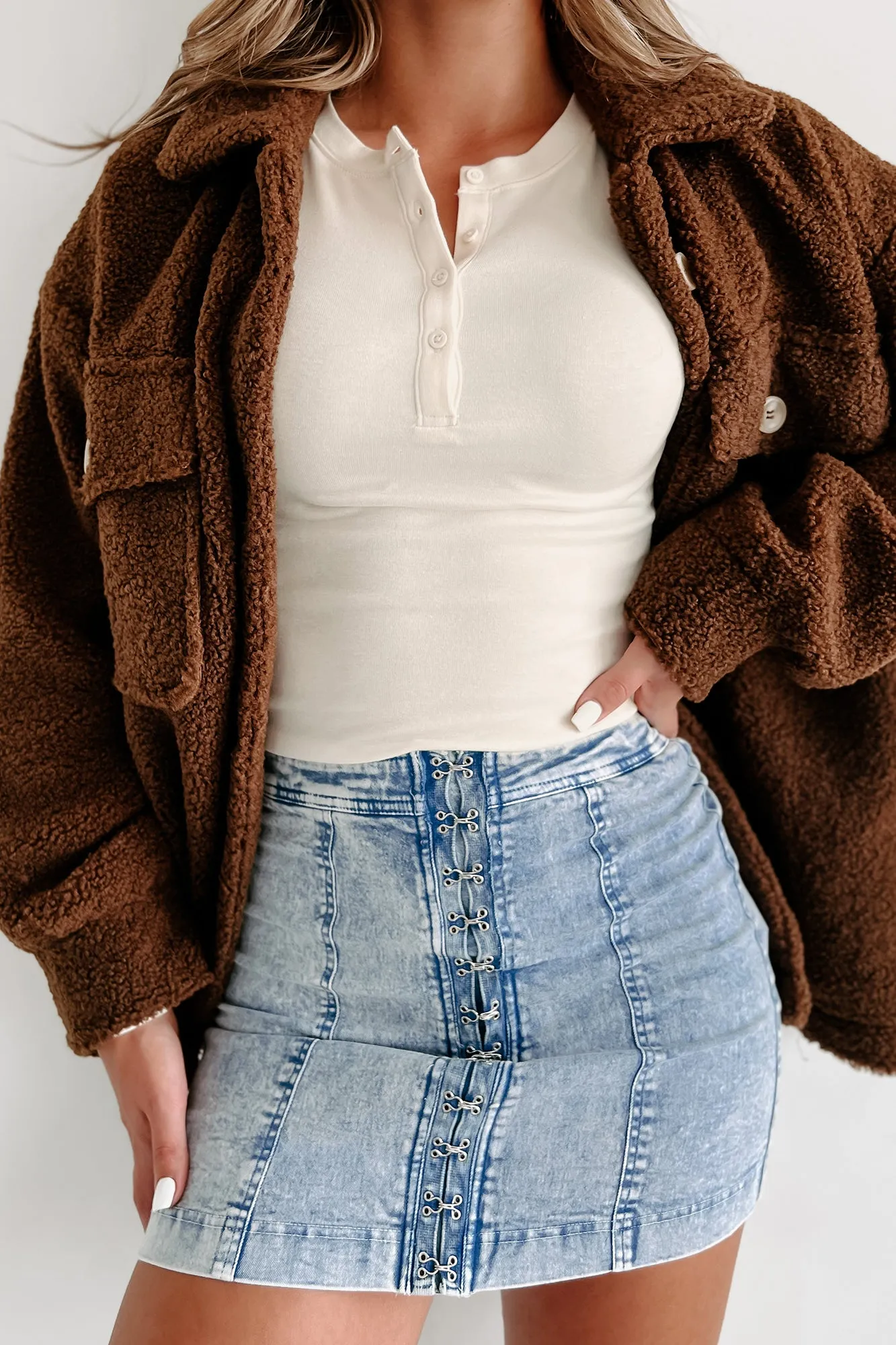 Here's To Today Sherpa Teddy Jacket (Brown)