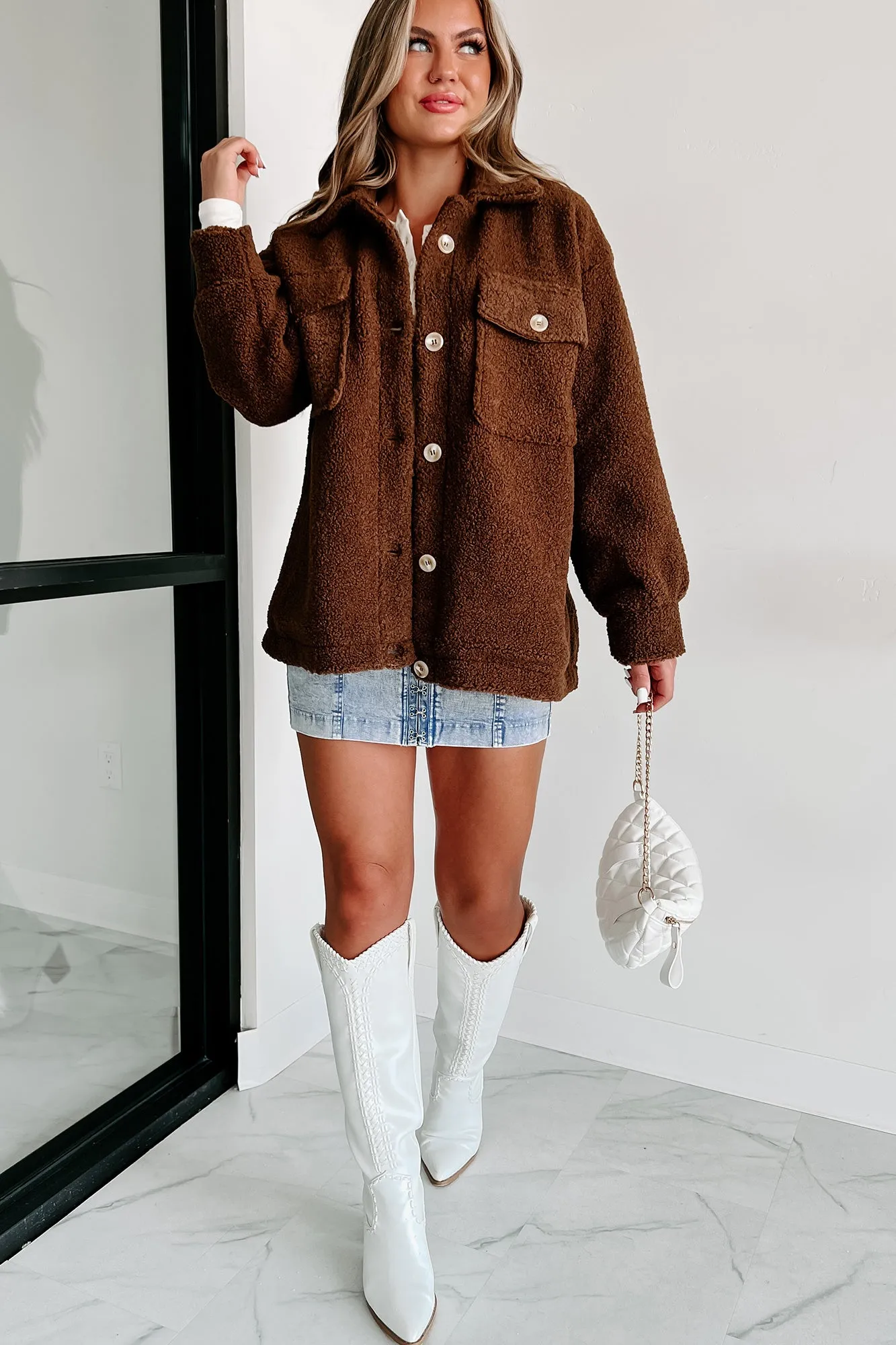 Here's To Today Sherpa Teddy Jacket (Brown)