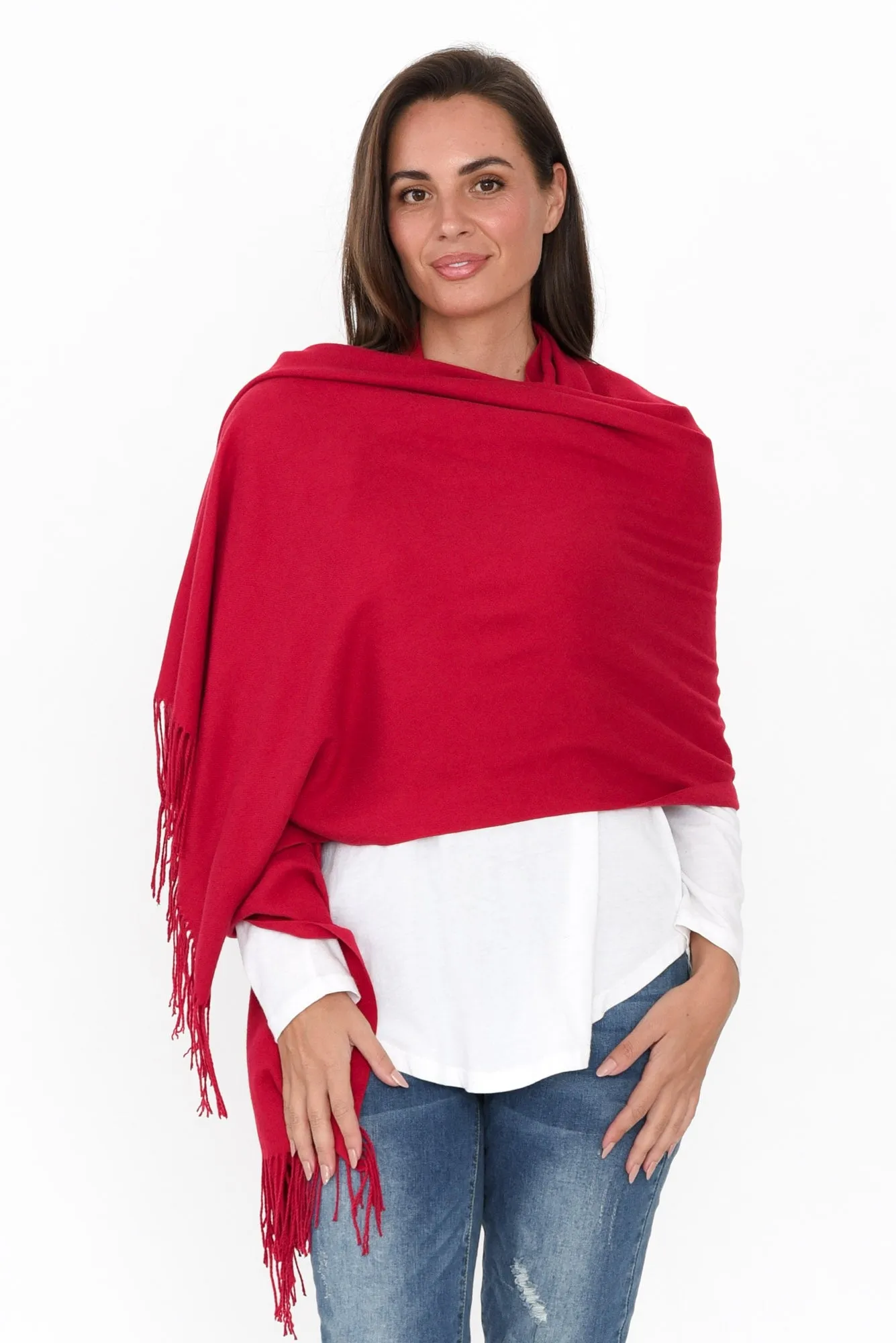 Heta Red Cotton Pashmina Scarf