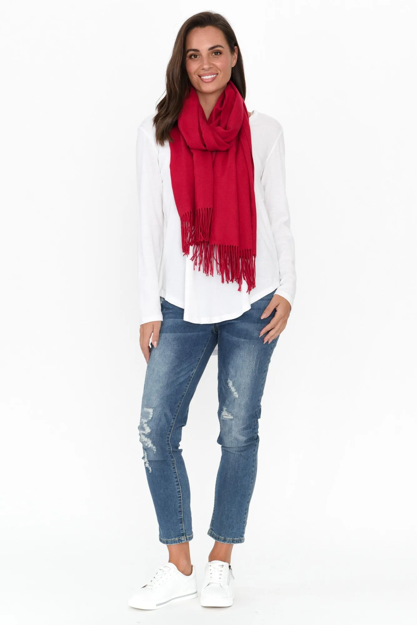 Heta Red Cotton Pashmina Scarf