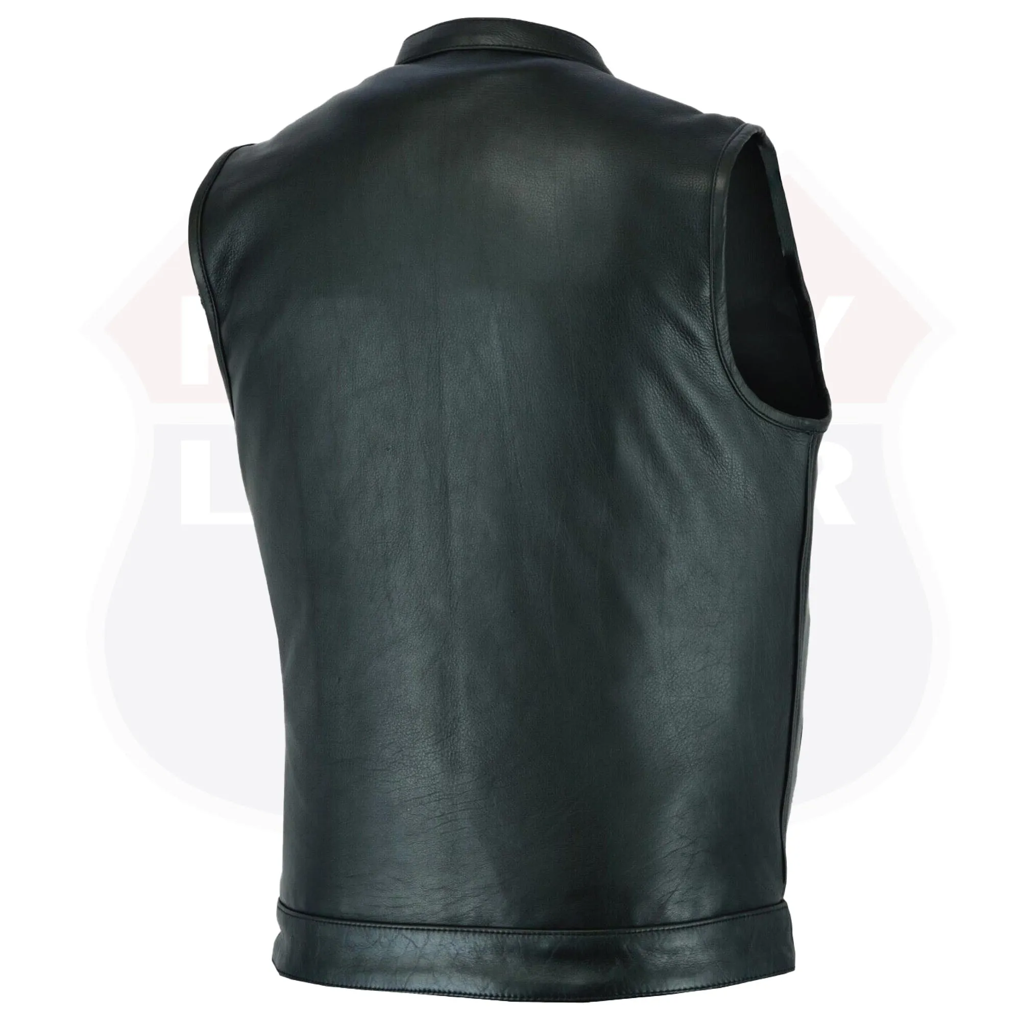 HL11689NKD Naked Black Outlaw Leather Club Vest Zipper/Snap Inside Gun Pockets NKD BLK