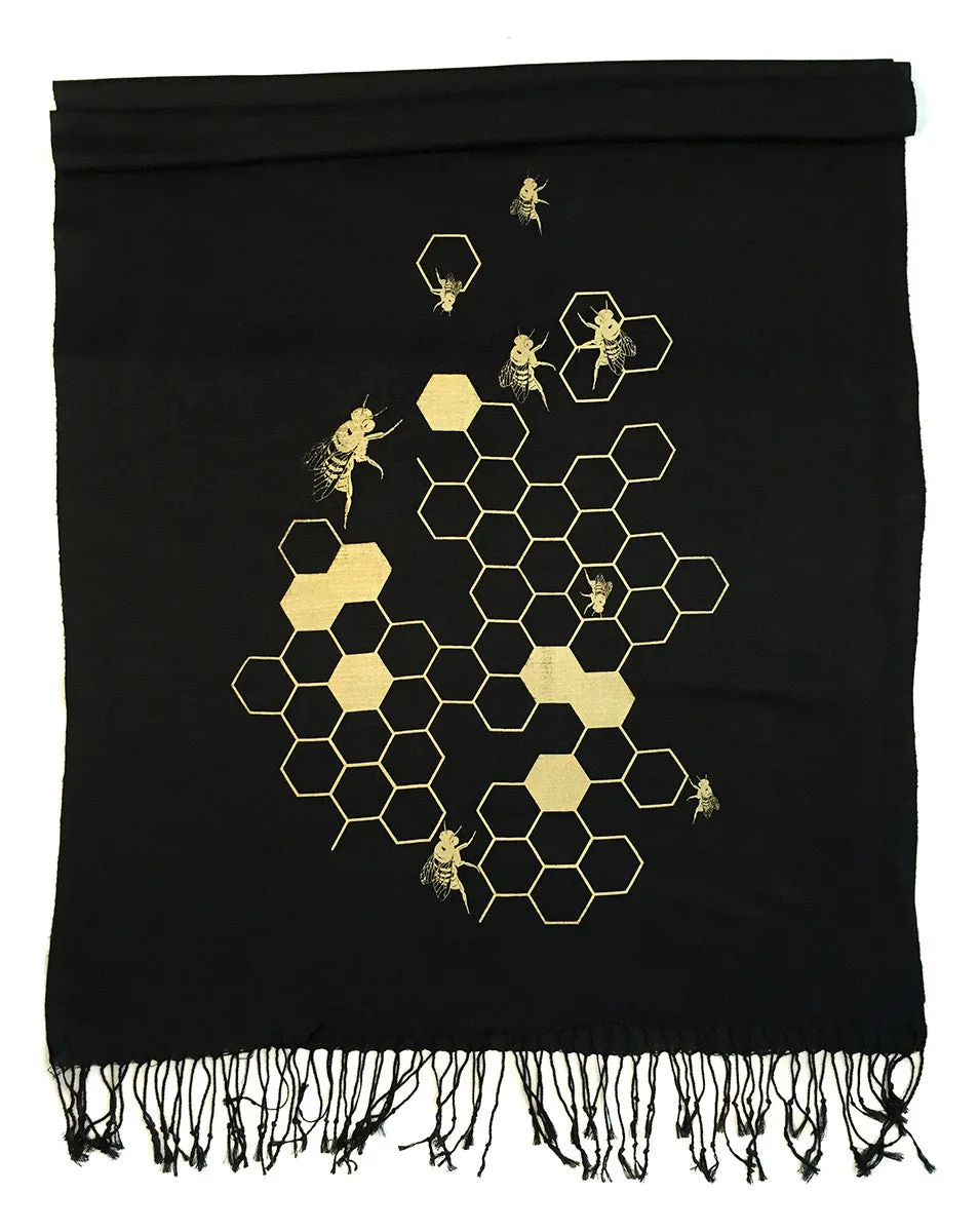 Honey Bee Scarf. Beehive linen-weave Pashmina