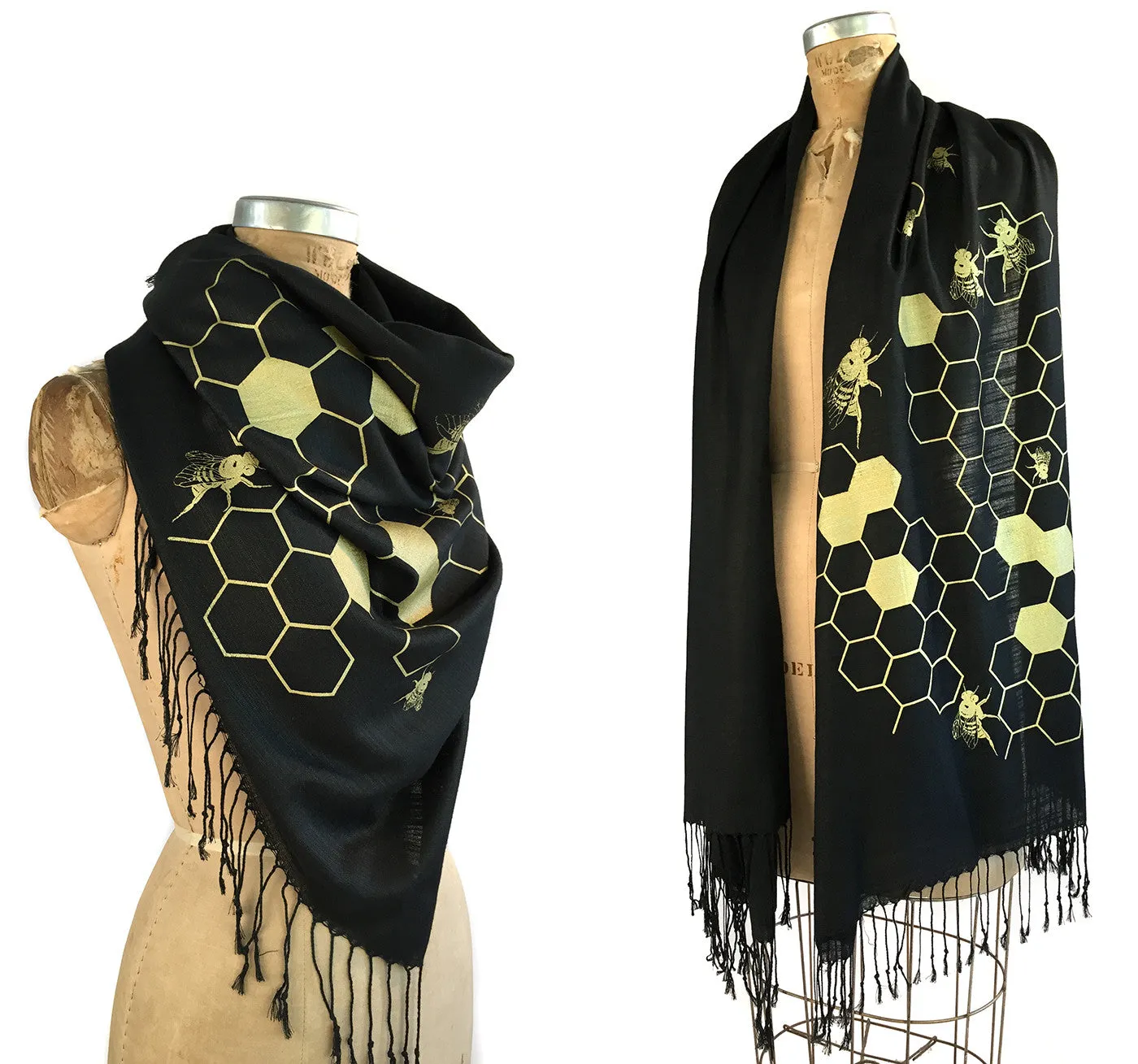 Honey Bee Scarf. Beehive linen-weave Pashmina