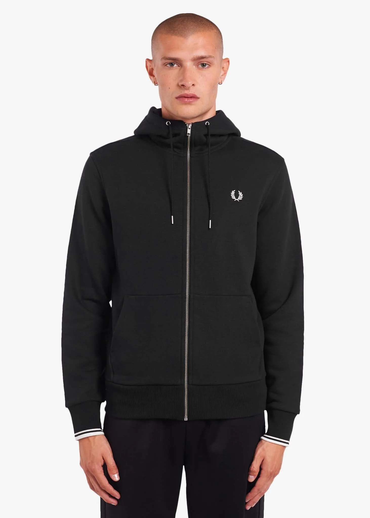 Hooded aw zip through sweatshirt - black