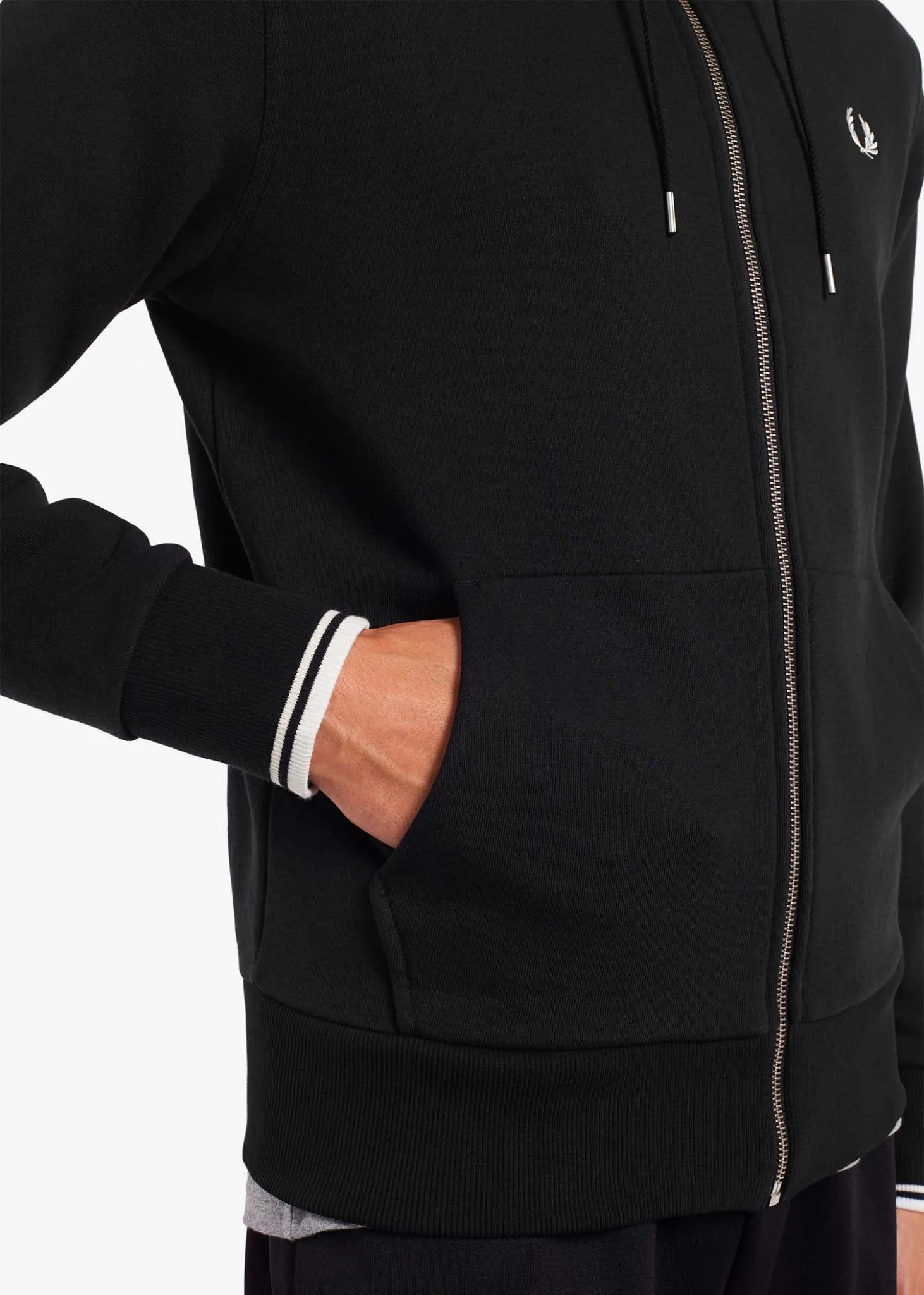 Hooded aw zip through sweatshirt - black